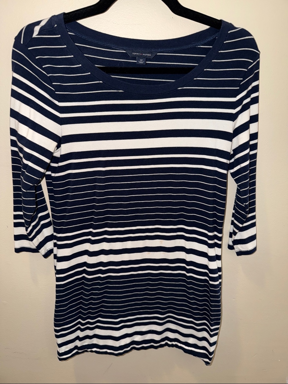 Tommy Hilfiger Navy and White Striped Three-Quarter Sleeve Tunic